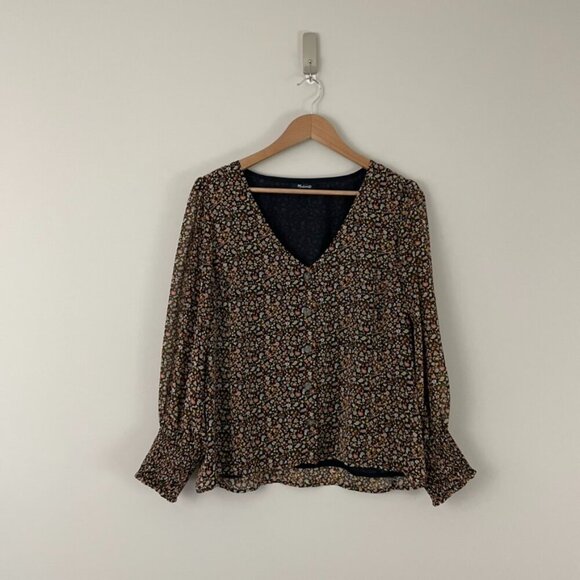 Madewell Georgette Smocked-Cuff Button-Front Shirt in Folktale Paisley Size 12 - Picture 1 of 6